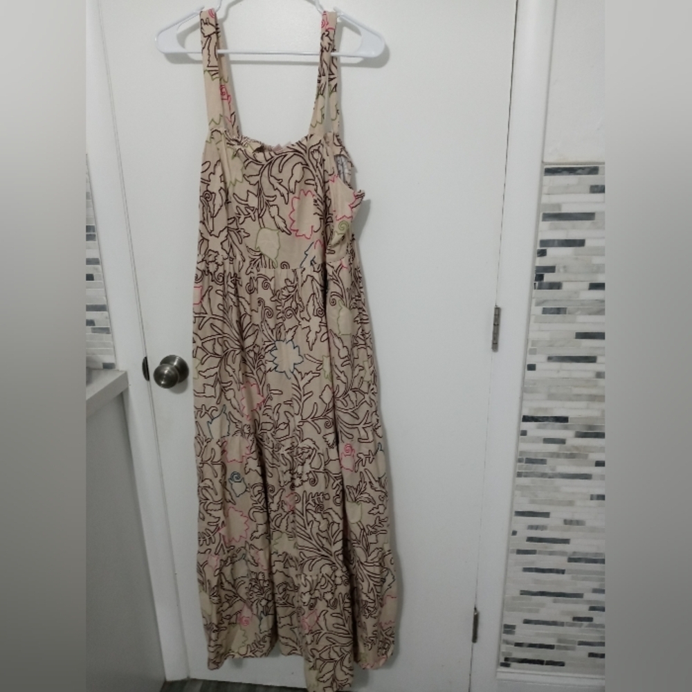 Knox Rose Beige pink blue green floral Tiered Sleeveless Longline Summer Dress L